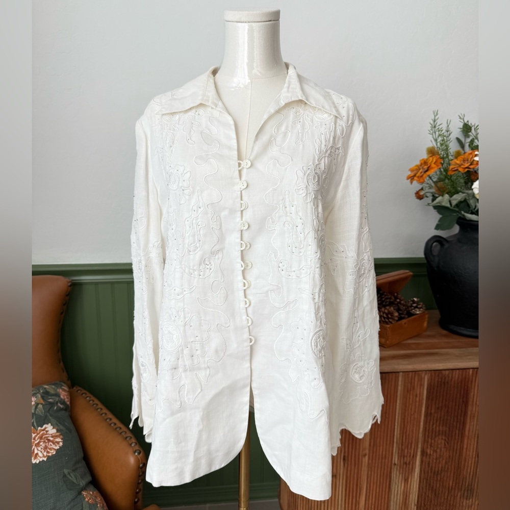 Vintage Donna Vinci Off White Button down Shirt Size 10 EVC